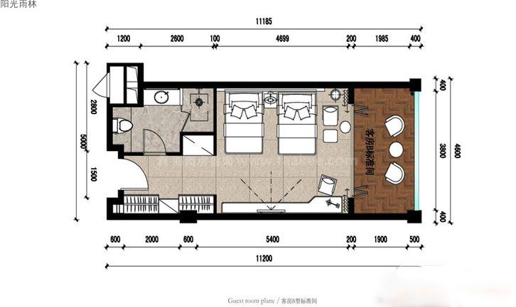 酒店标准间平面户型图 1室1厅1卫1厨 建筑面积100㎡