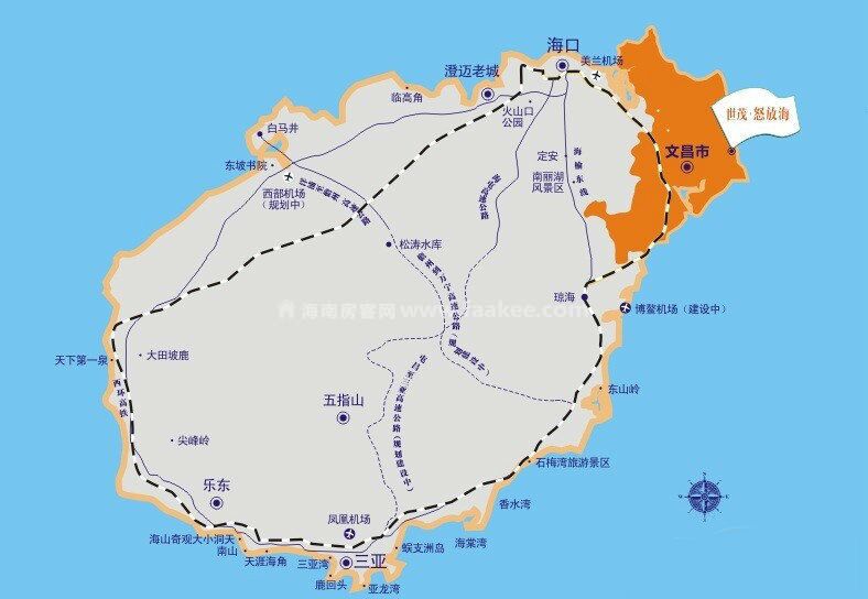 距离海口市区70km,美兰机场km,到文昌火车站仅34km,轻轨直达海口.