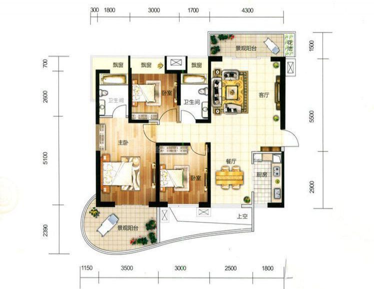 大都金沙湾三居户型图