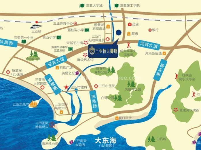 三亚市迎宾大道与学院路交汇处,临近路,大东海,吉阳区三大市区