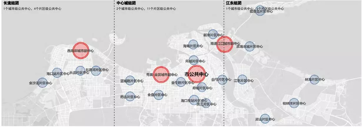 海口规划"一主三副"四个中心:分别是国兴大道市公共中心,西海岸城市副