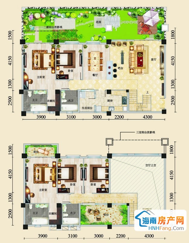 复式c1户型图5室2厅4卫1厨 252.87㎡