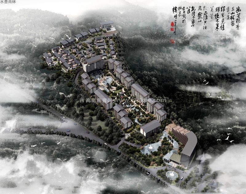 水墨雨林鸟瞰图