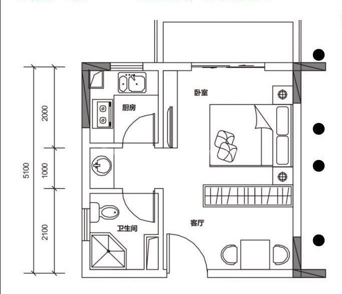 1室1卫 公寓40平米户型