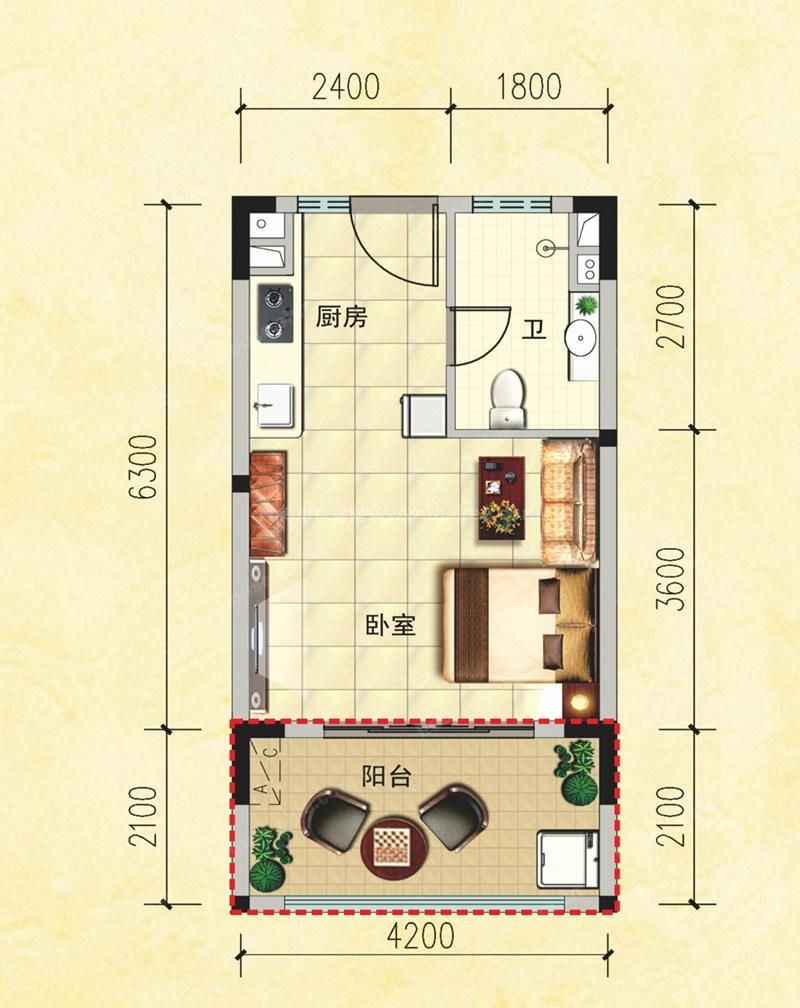 期在售户型,1室1厅2卫,40平米