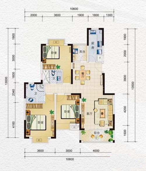 a1户型3室2厅2卫 3室2厅2卫 建筑面积113.00㎡