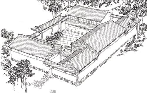 三坊一照壁民居鸟瞰图