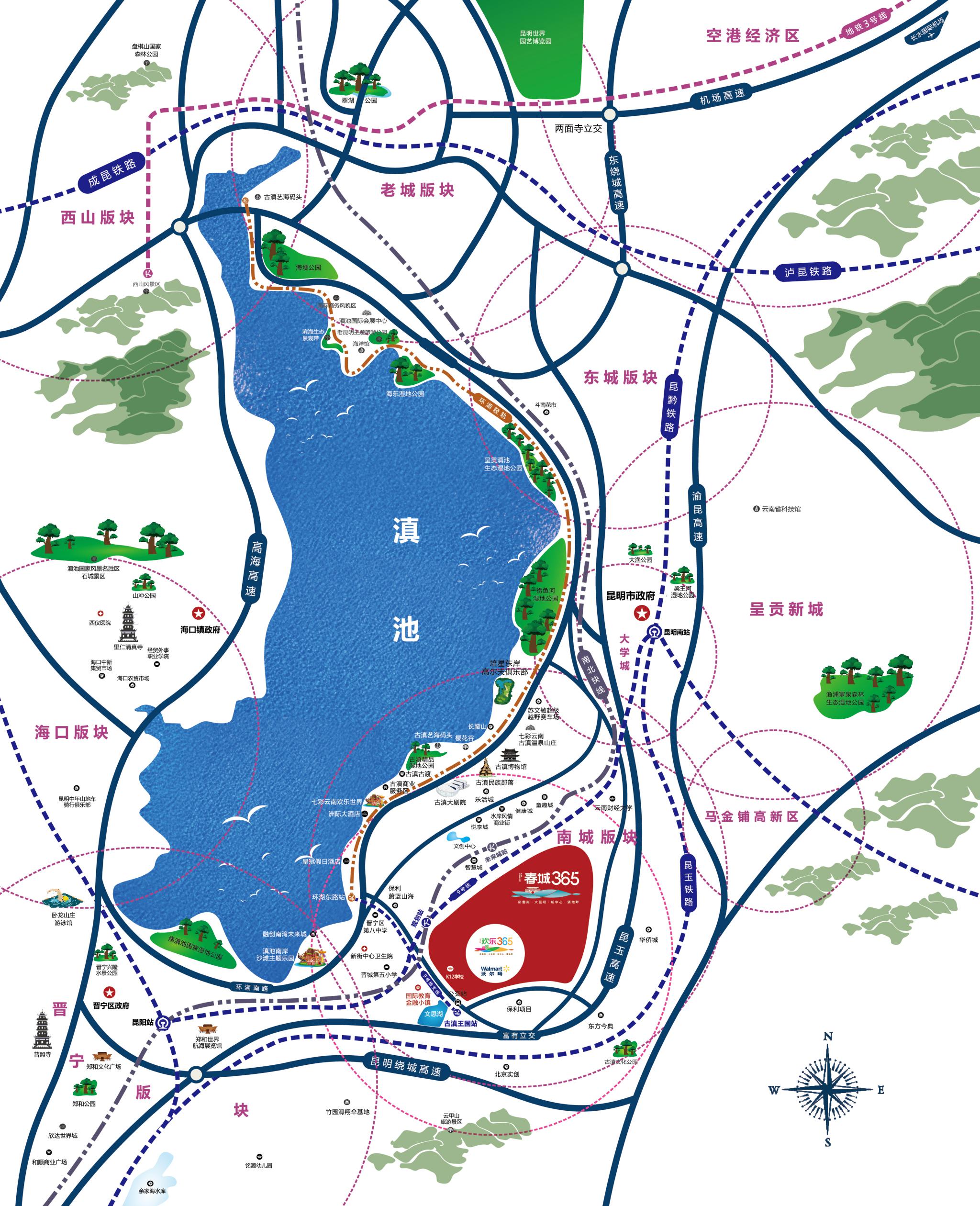 板块中心,占地145亩,建筑面积约35万平方米,由欢乐365城市综合体和