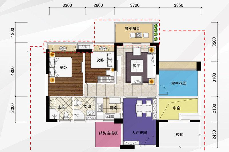 7號樓2座c戶型04-05單元-2室2廳2衛-建面88.1㎡